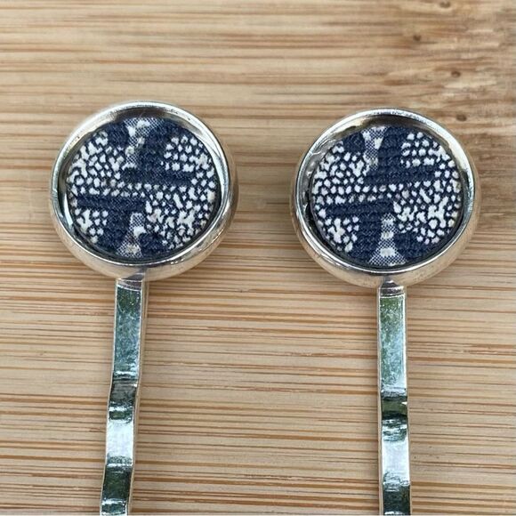 Upcycled/Repurposed Gucci Blue Monogram Bobby Pins/Hairclips. Designer Luxury - Picture 4 of 7